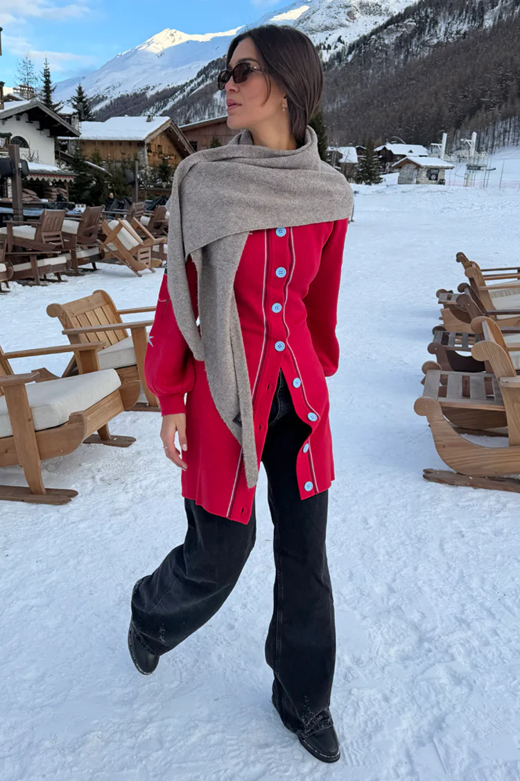 Red Ski Knit Long Cardigan - Image 3