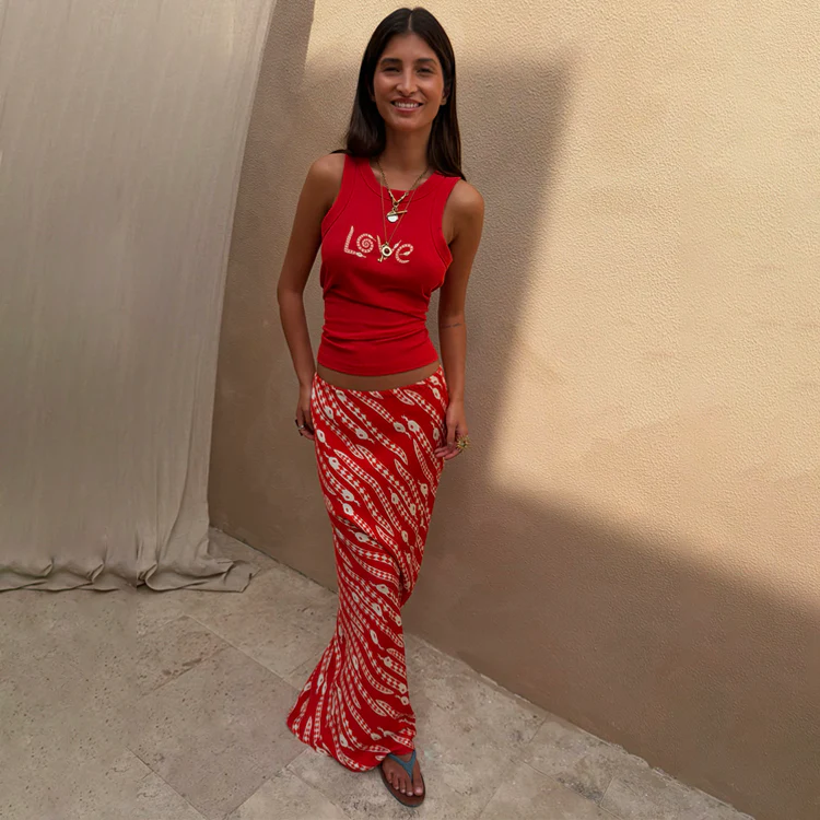 Red Snake Print Dorris Skirt
