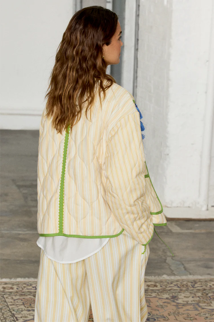 Butter Yellow Stripe Quilted Jacket - Image 11