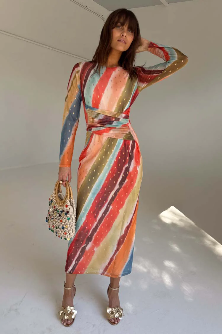 Sunset Stripe Mesh Midi Dress - Image 4
