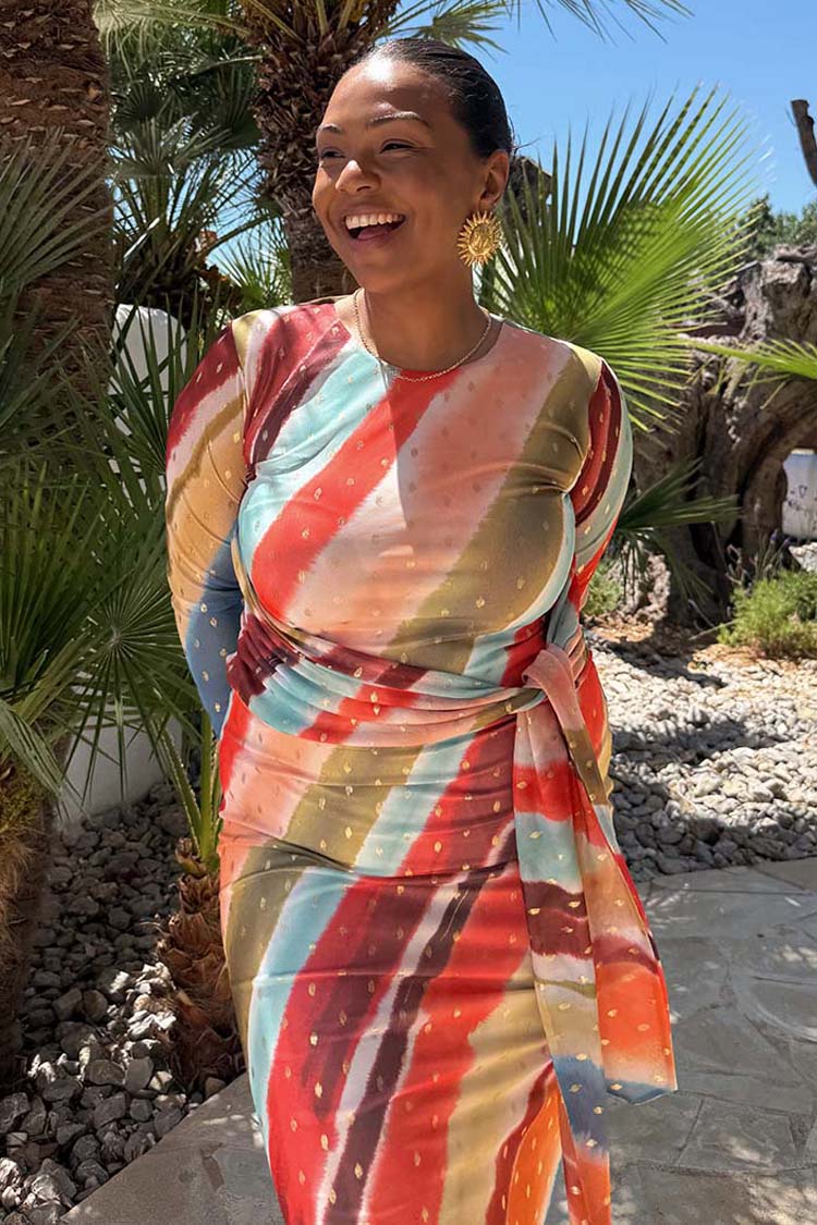 Sunset Stripe Mesh Midi Dress - Image 5