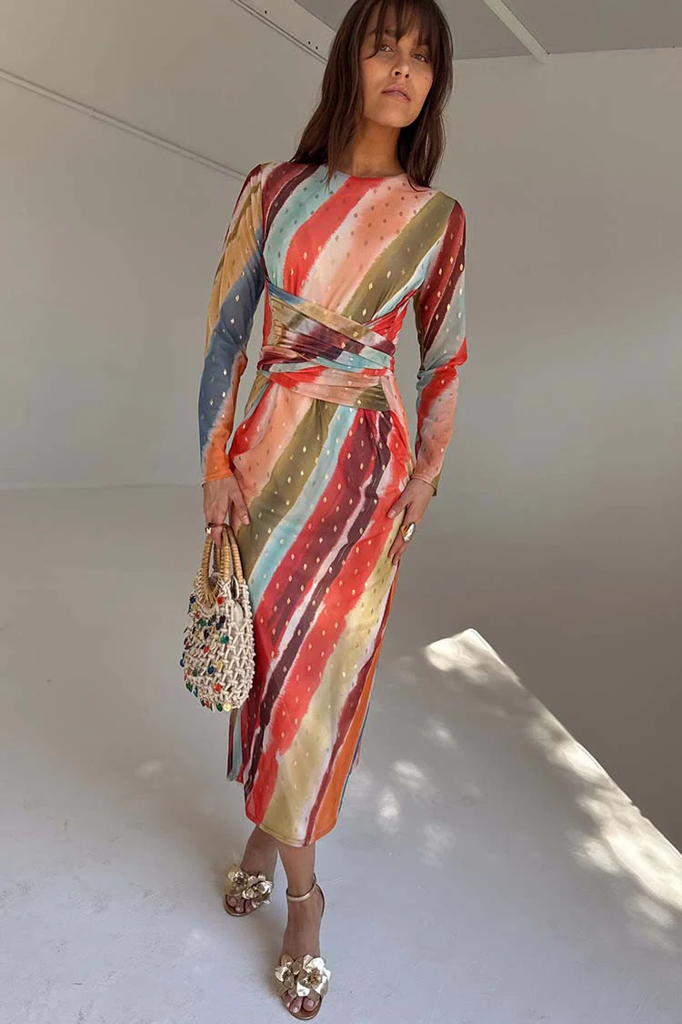 Sunset Stripe Mesh Midi Dress - Image 7