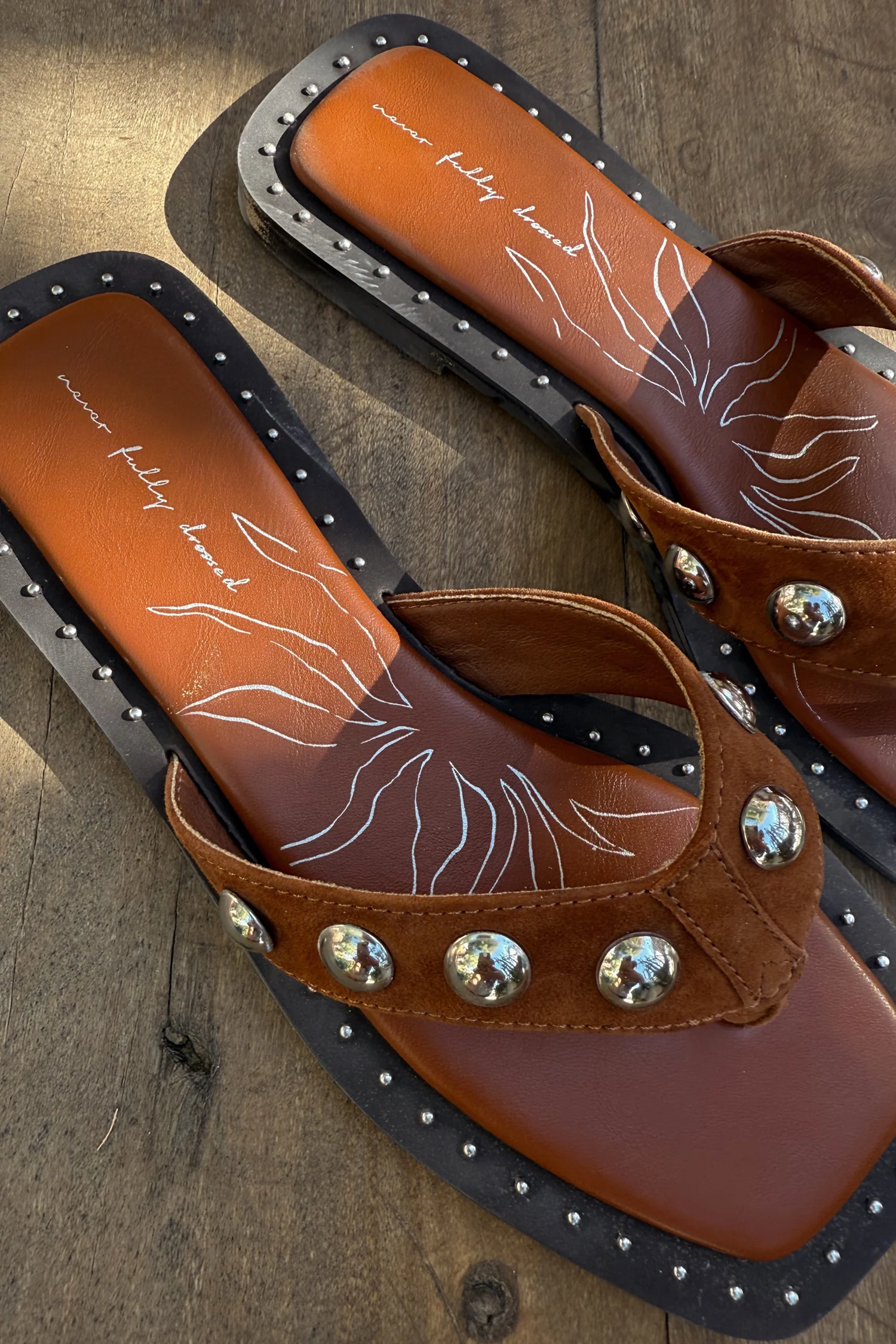 Tan Leather Stud Sandals - Image 5