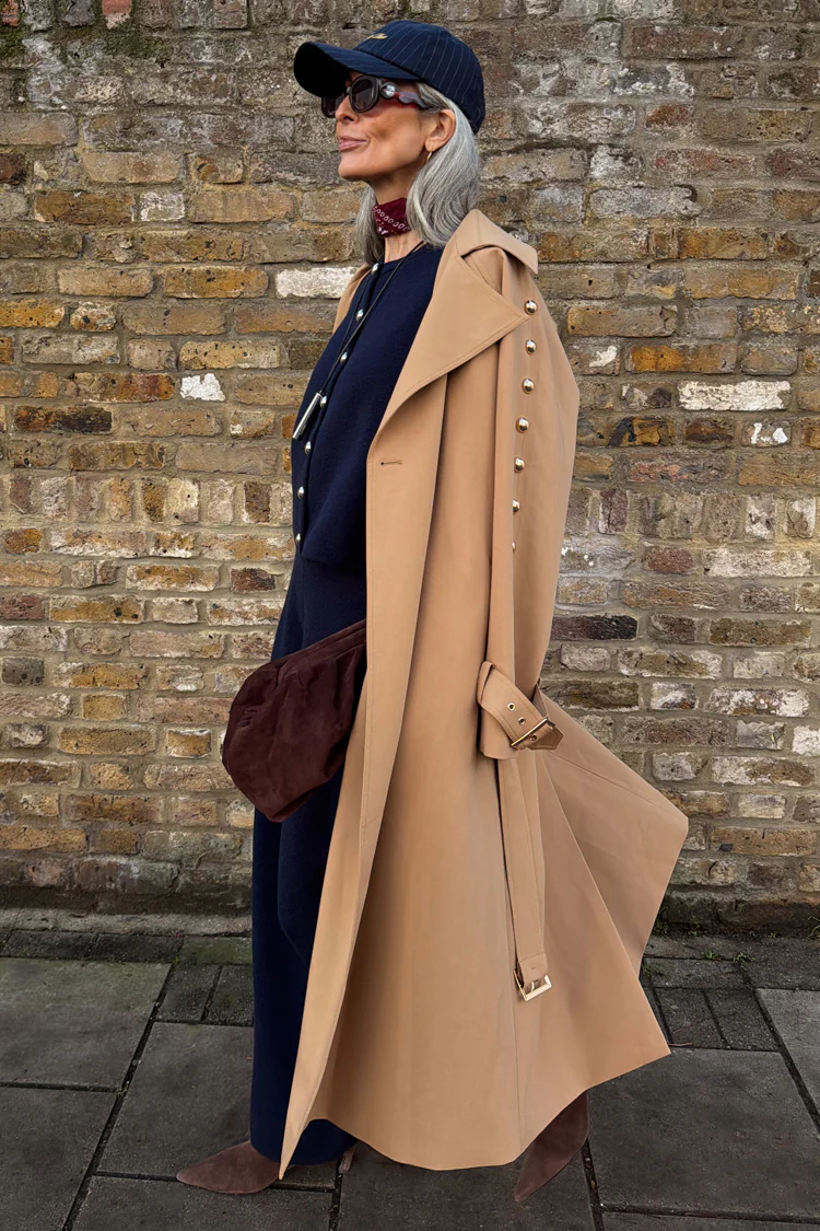 Tan Trench Coat with Gold Studs - Image 7