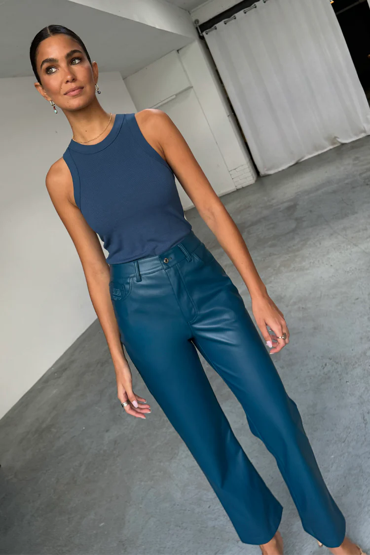 Teal Vegan Leather Trousers - Image 2