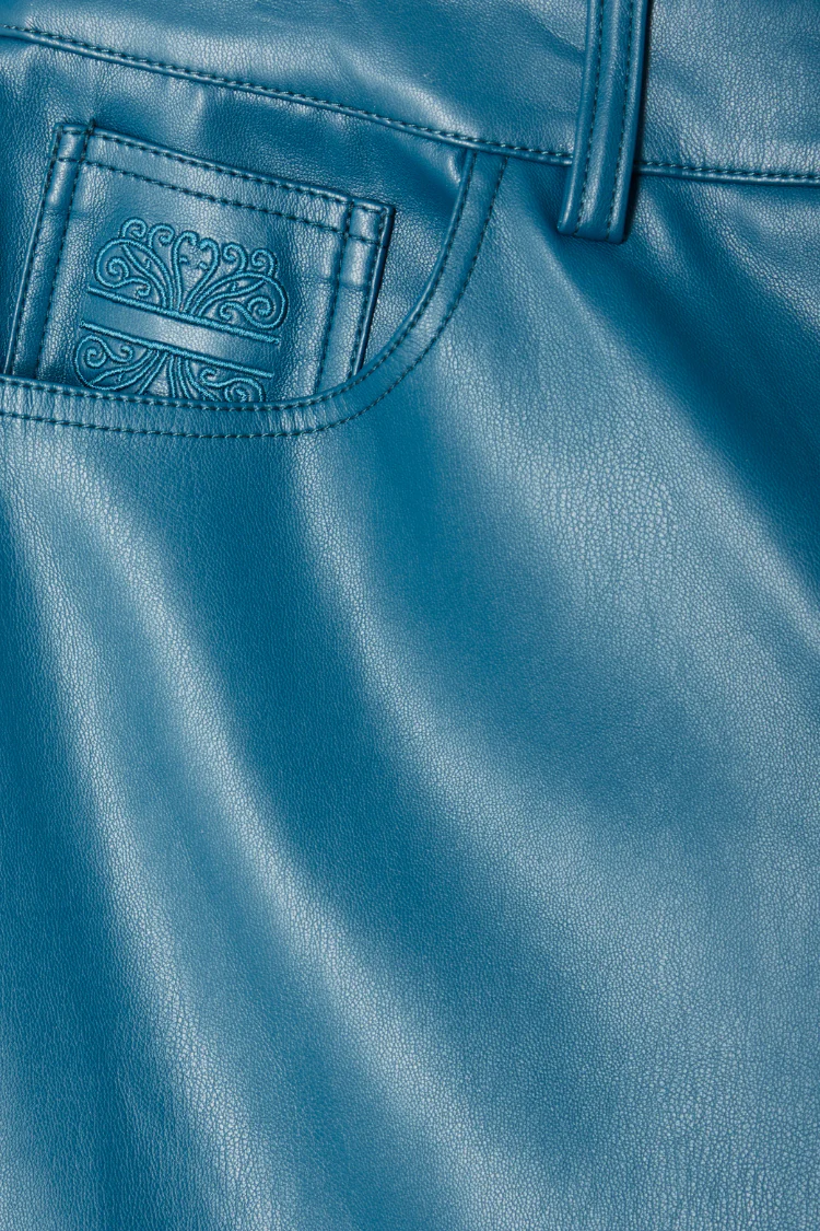 Teal Vegan Leather Trousers - Image 9