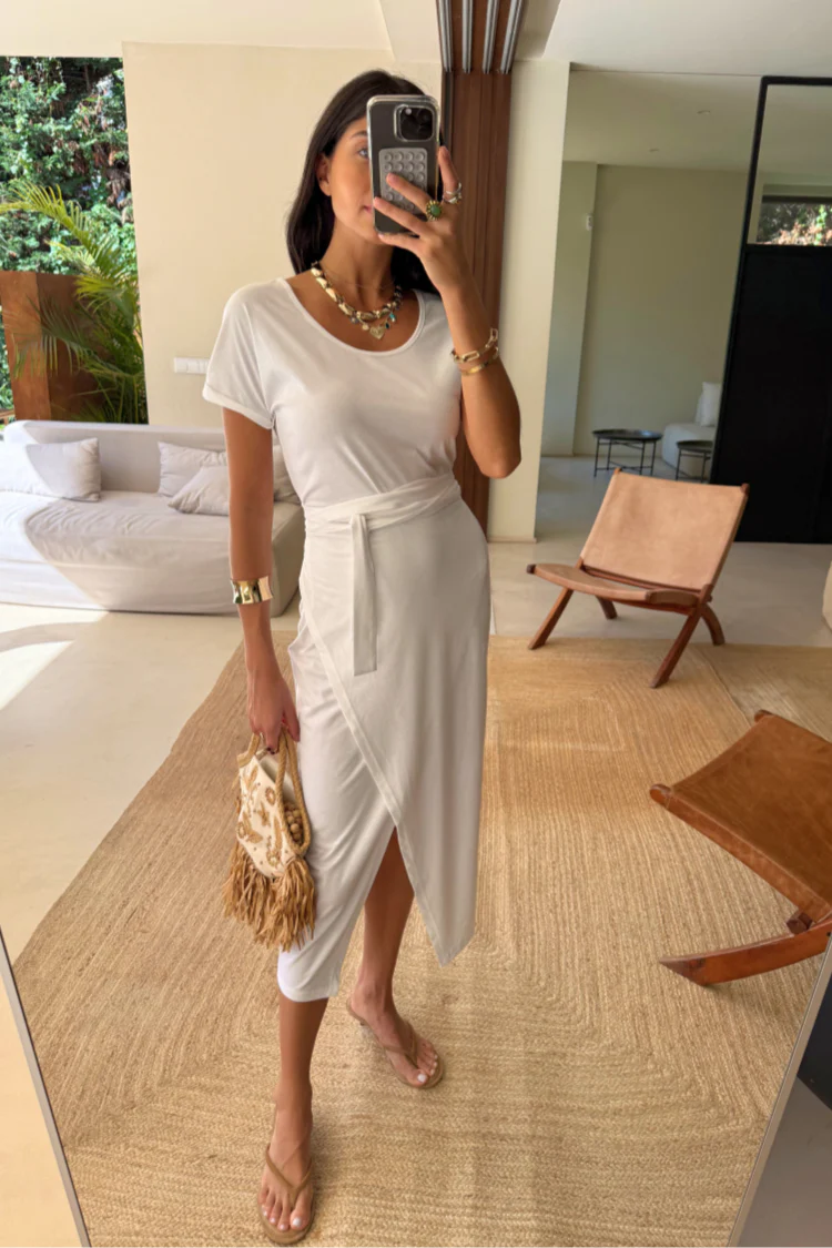 White Jesse Jersey Wrap Dress - Image 6