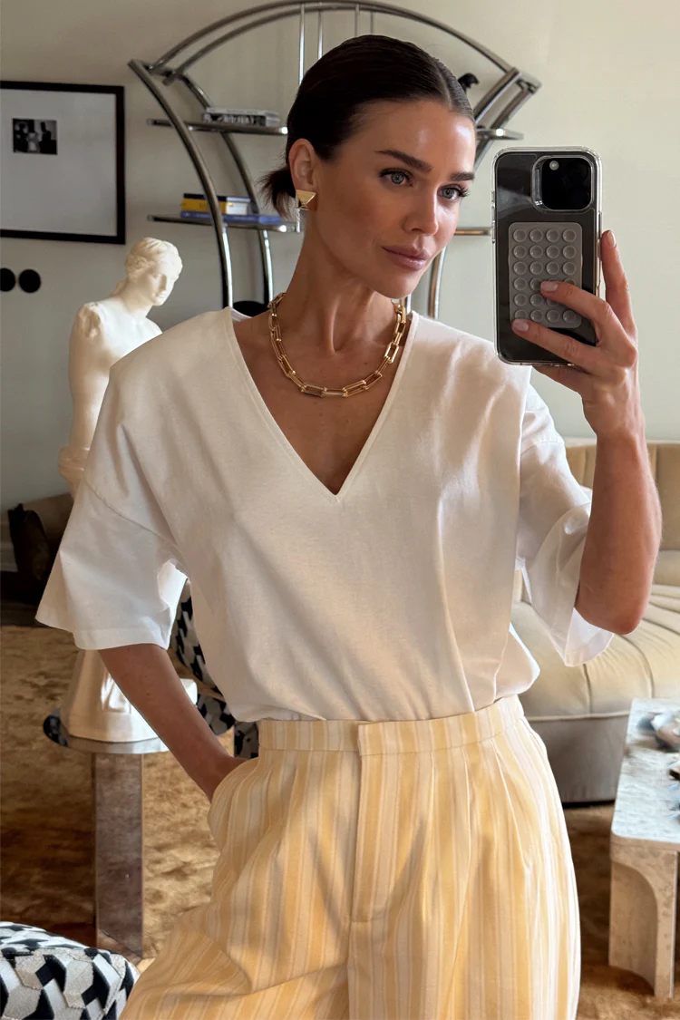 White T Shirt with Shoulder Pads - Image 2